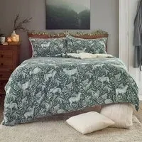 Woodland Folk Double Duvet Set - Dark Sage, Fleece