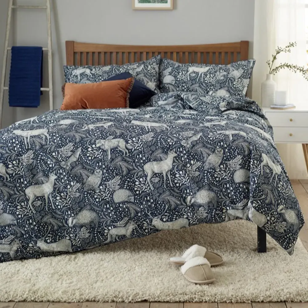 Woodland Folk Double Duvet Set - Navy, Cotton-Polyester