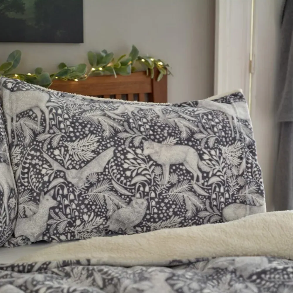 Woodland Folk King Size Duvet Set - Grey, Fleece-Sherpa