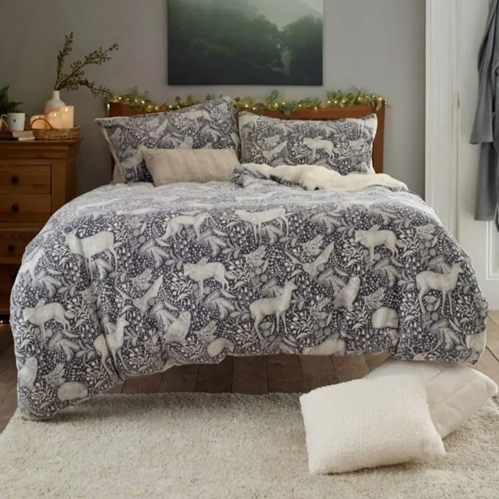 Woodland Folk King Size Duvet Set - Grey, Fleece-Sherpa