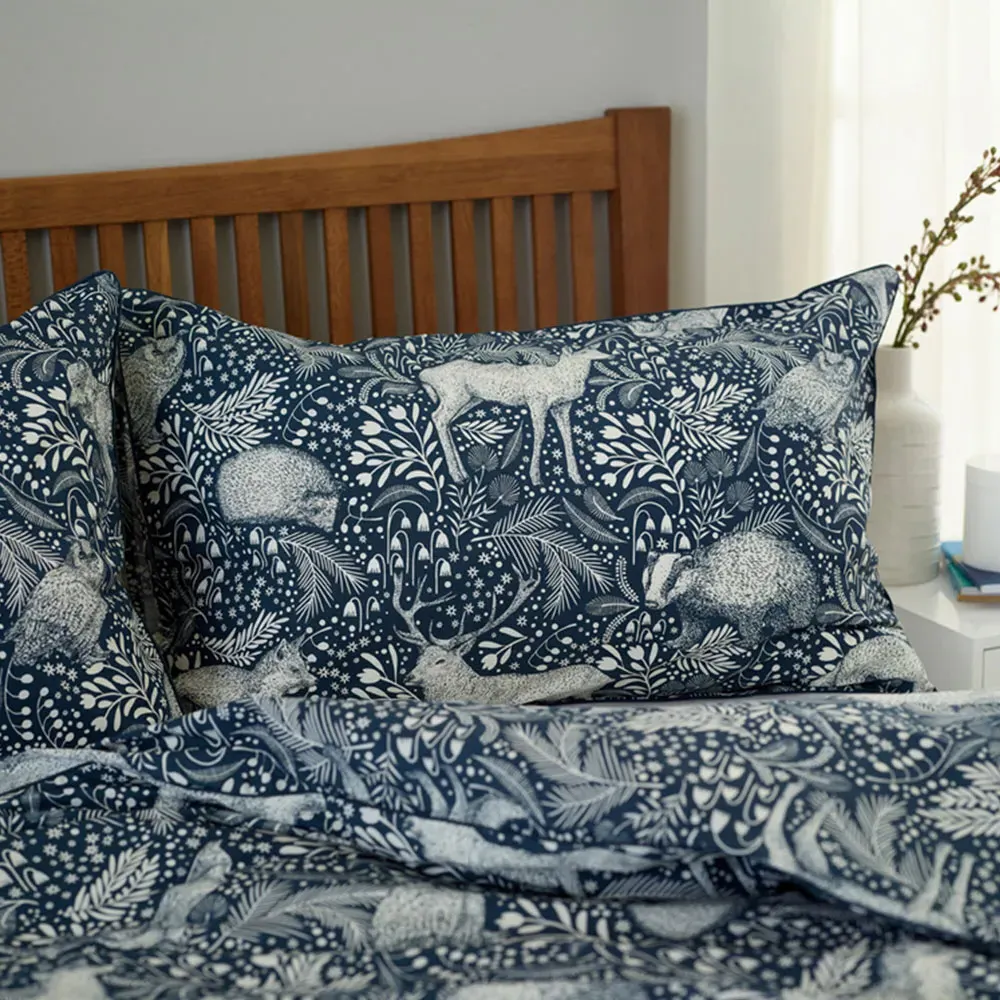 Woodland Folk Single Duvet Set - Navy, Cotton-Polyester