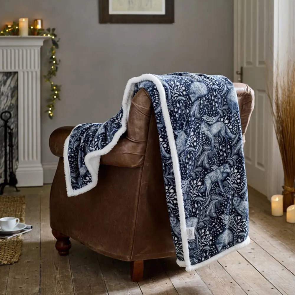 Woodland Folk Throw - Navy, Flannel