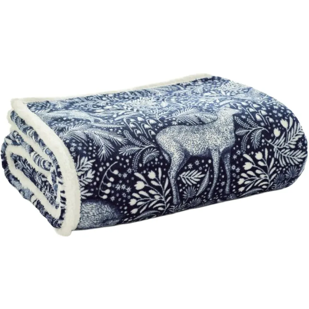 Woodland Folk Throw - Navy, Flannel image