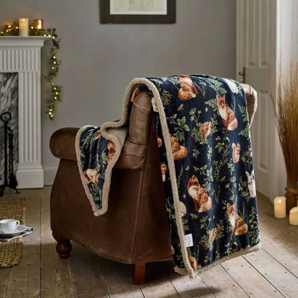 Woodland Wildlife Throw - Navy
