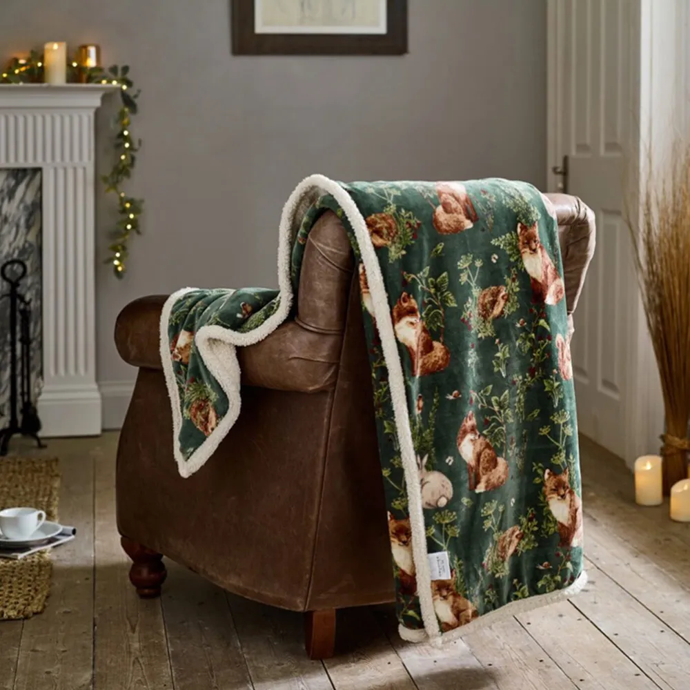 Woodland Wildlife Throw - Sage, Polyester