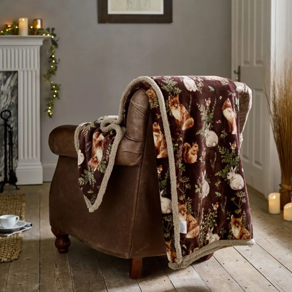Woodland Wildlife Throw - Wine, Polyester