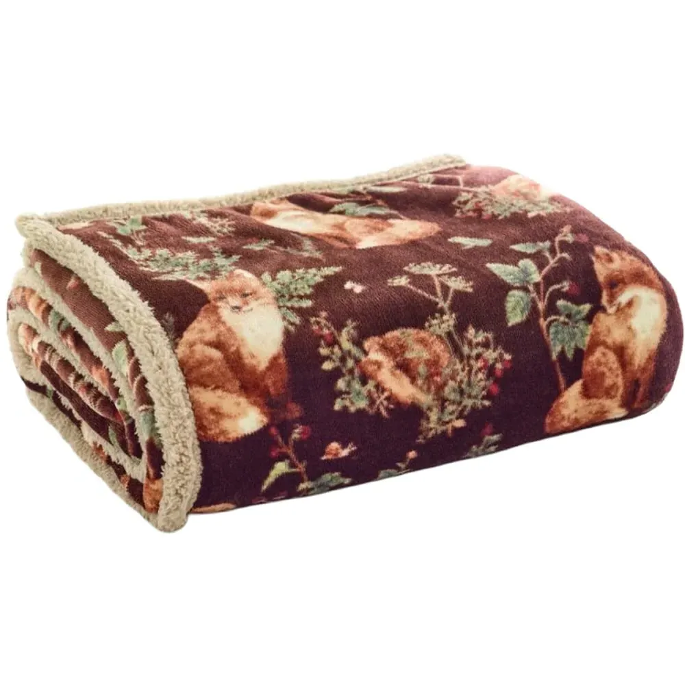 Woodland Wildlife Throw - Wine, Polyester