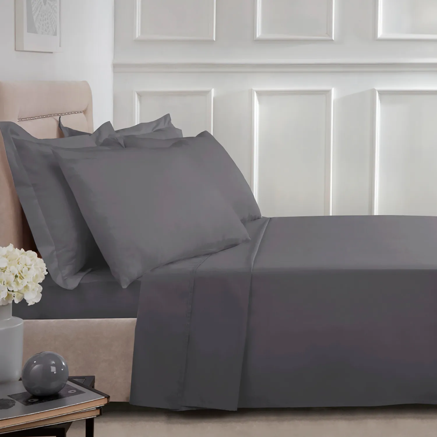 180 Thread Count Cotton Oxford Pillowcases - Charcoal