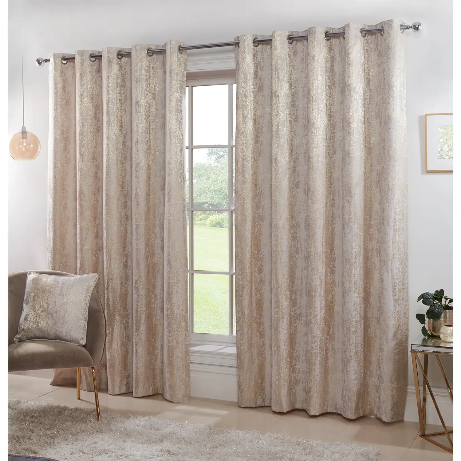 Agadir Jacquard Eyelet Curtain - Champagne