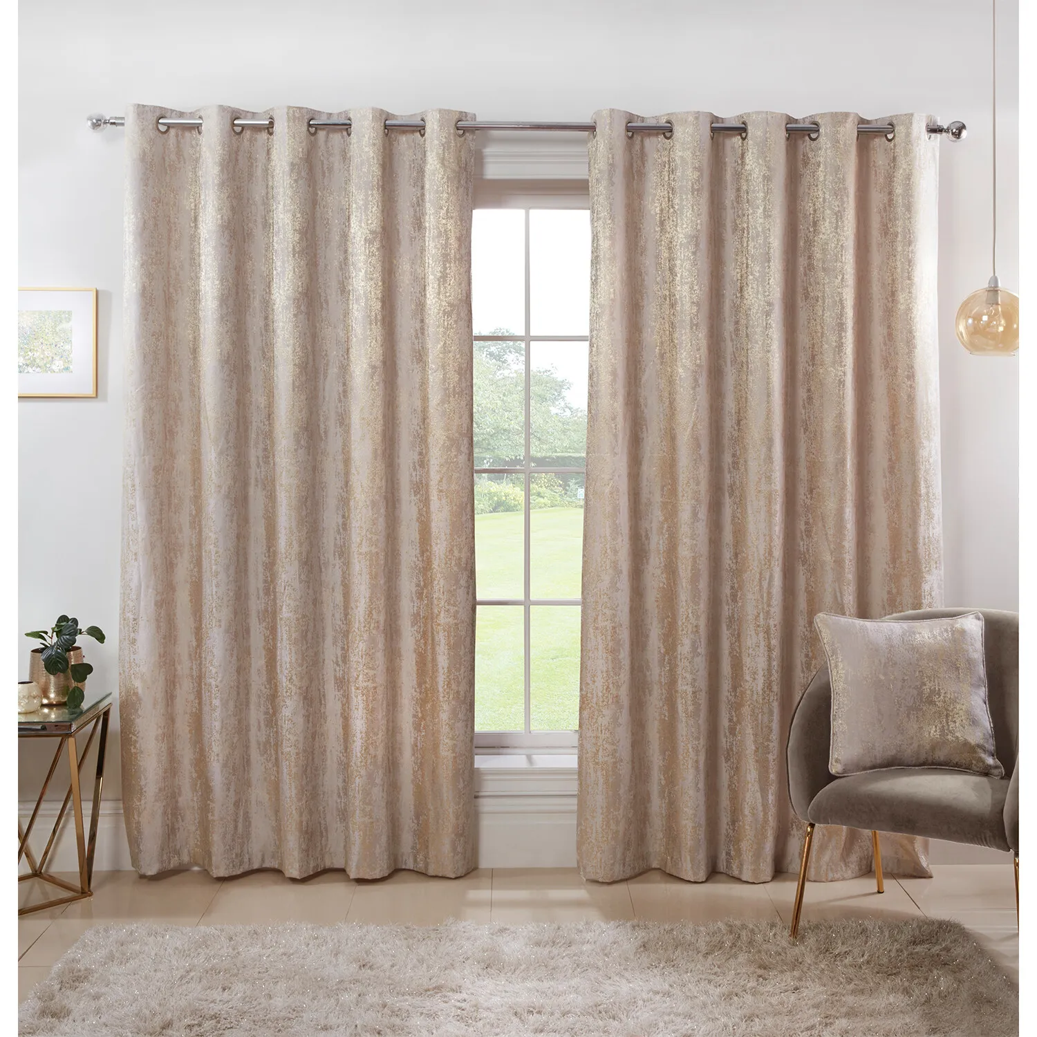 Agadir Jacquard Eyelet Curtain - Champagne image