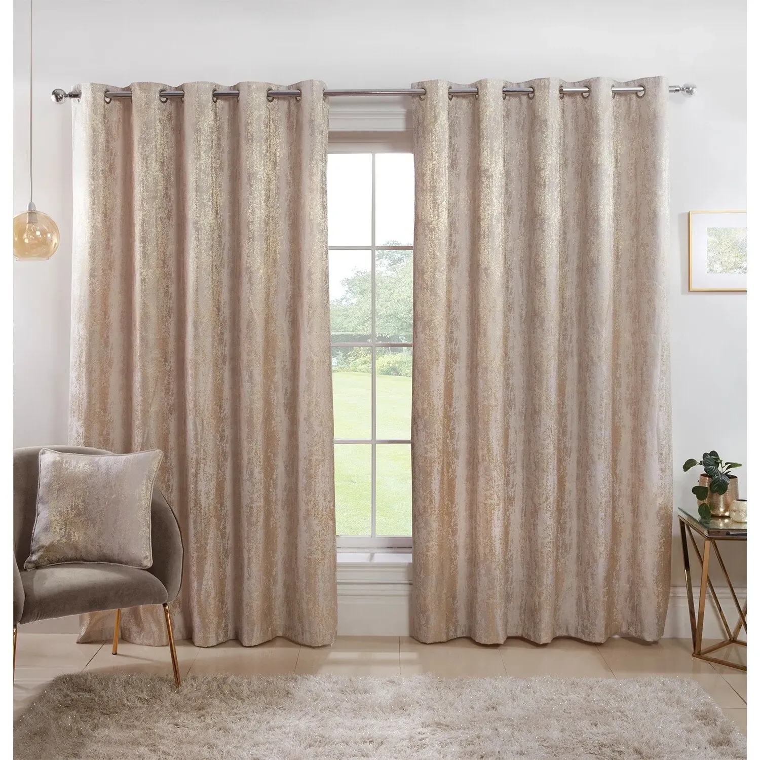 Agadir Jacquard Eyelet Curtains - Champagne