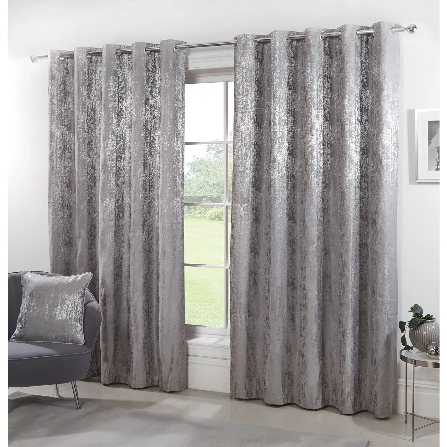 Agadir Jacquard Eyelet Curtains - Silver