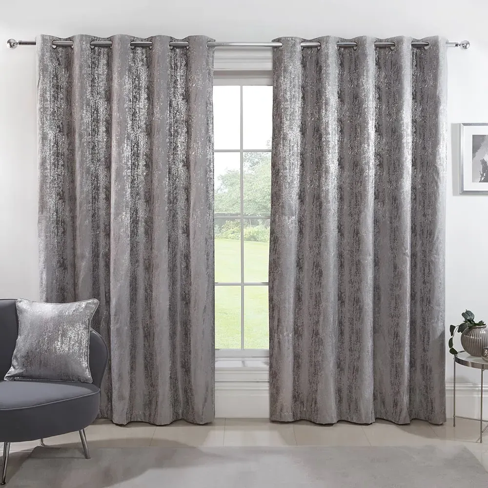 Agadir Jacquard Eyelet Curtains - Silver image