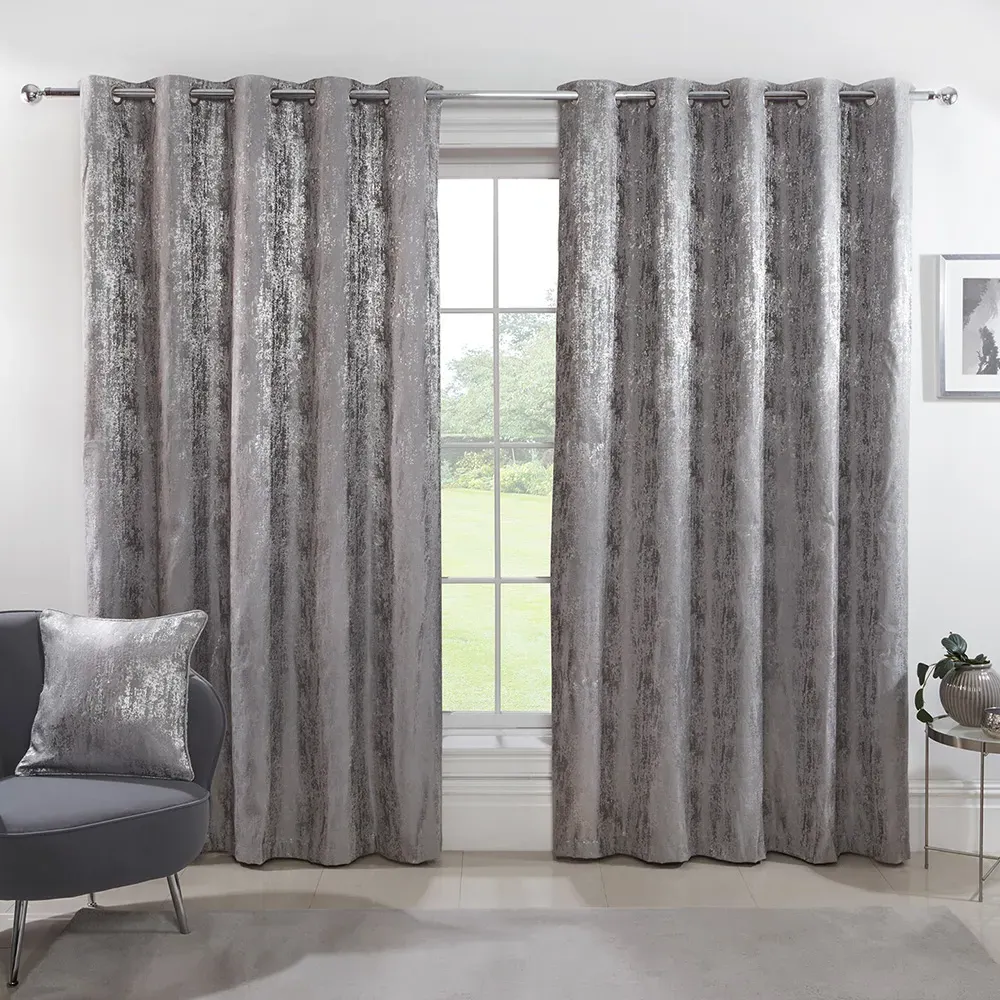 Agadir Jacquard Eyelet Curtains - Silver