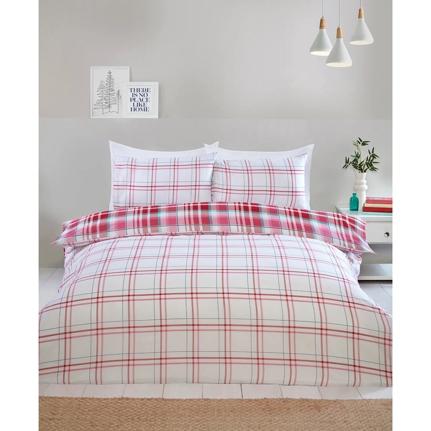 Ailsa Check Single Duvet Cover and Pillowcase Set - Pink