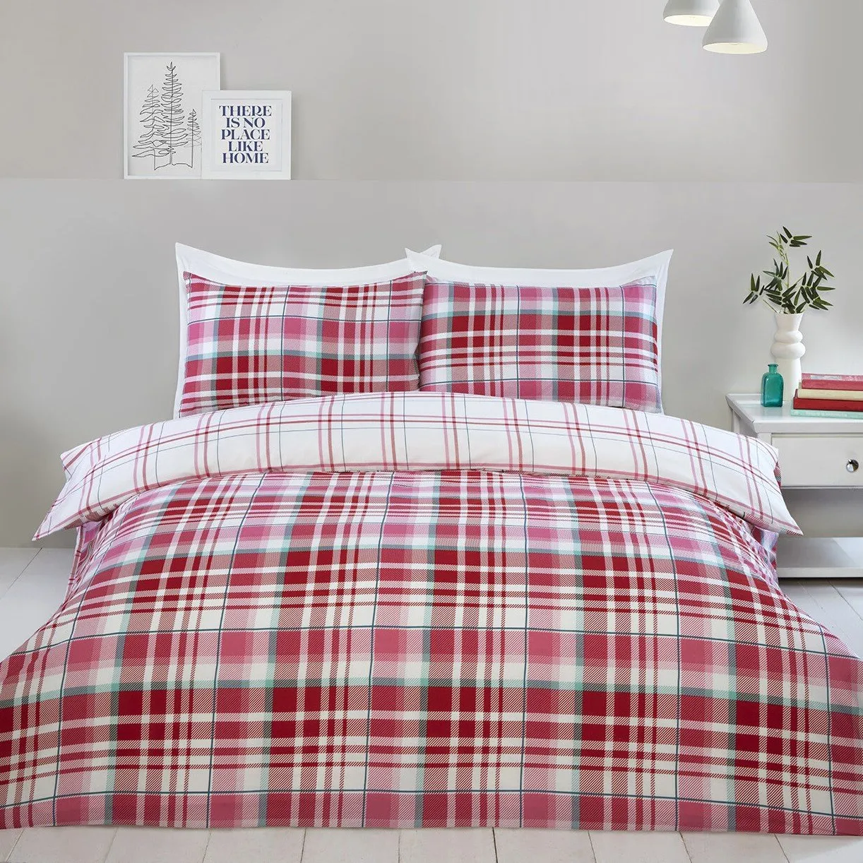 Ailsa Check Single Duvet Cover and Pillowcase Set - Pink image