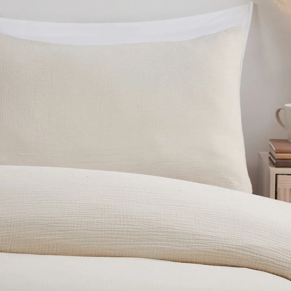 Alba Muslin Double Duvet Cover Set - Natural, Cotton