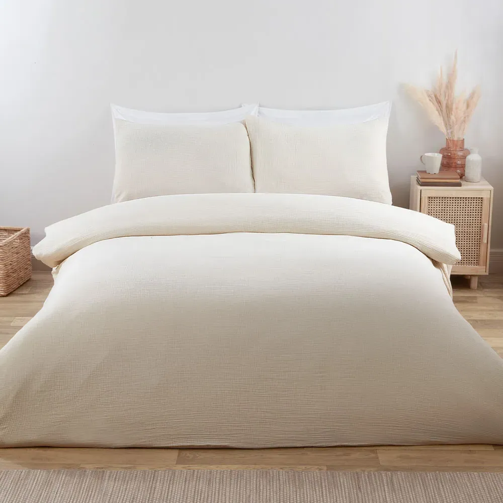 Alba Muslin Double Duvet Cover Set - Natural, Cotton image
