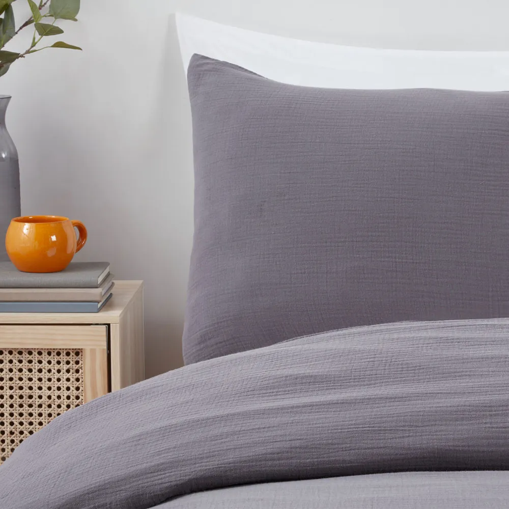 Alba Muslin King Duvet Cover Set - Grey, Cotton