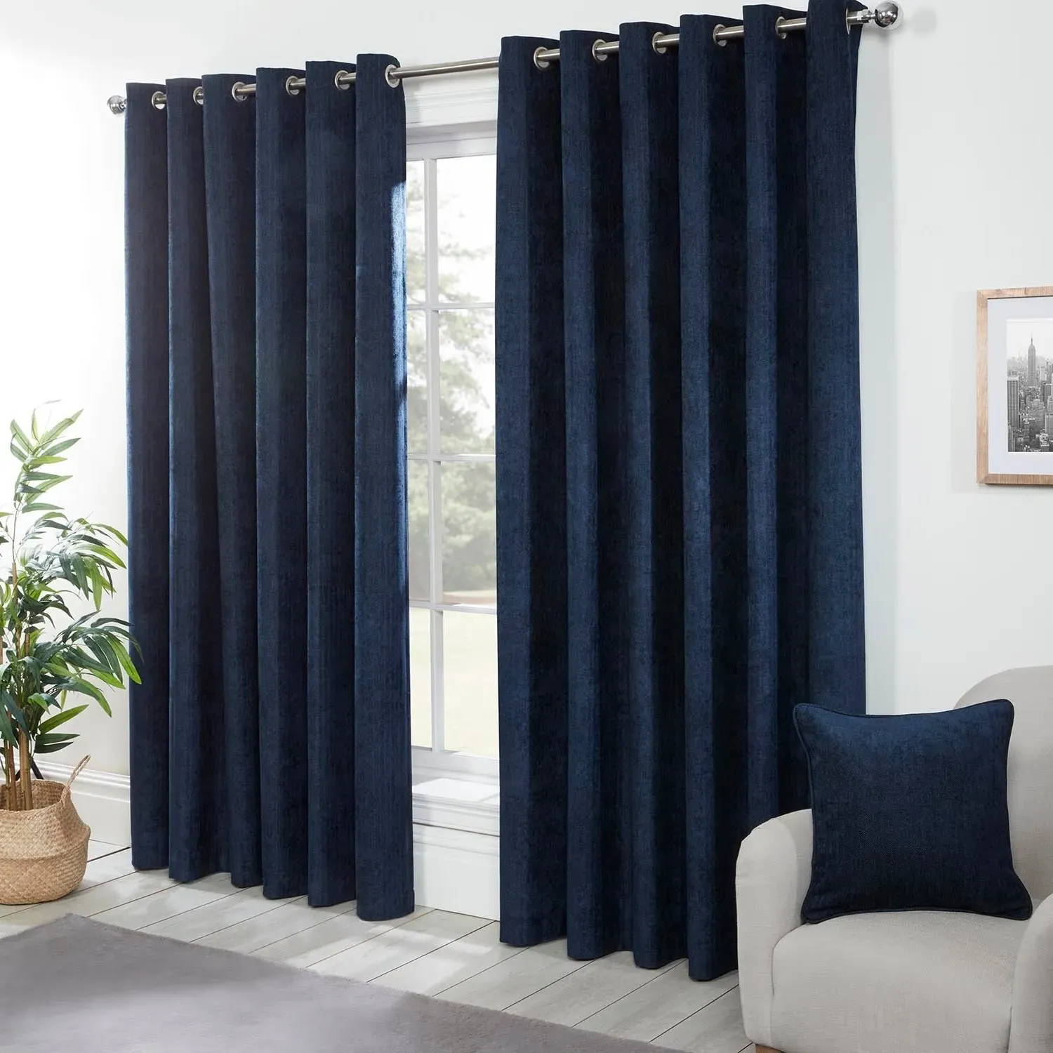 Alden Thermal Curtains - Navy, Chenille
