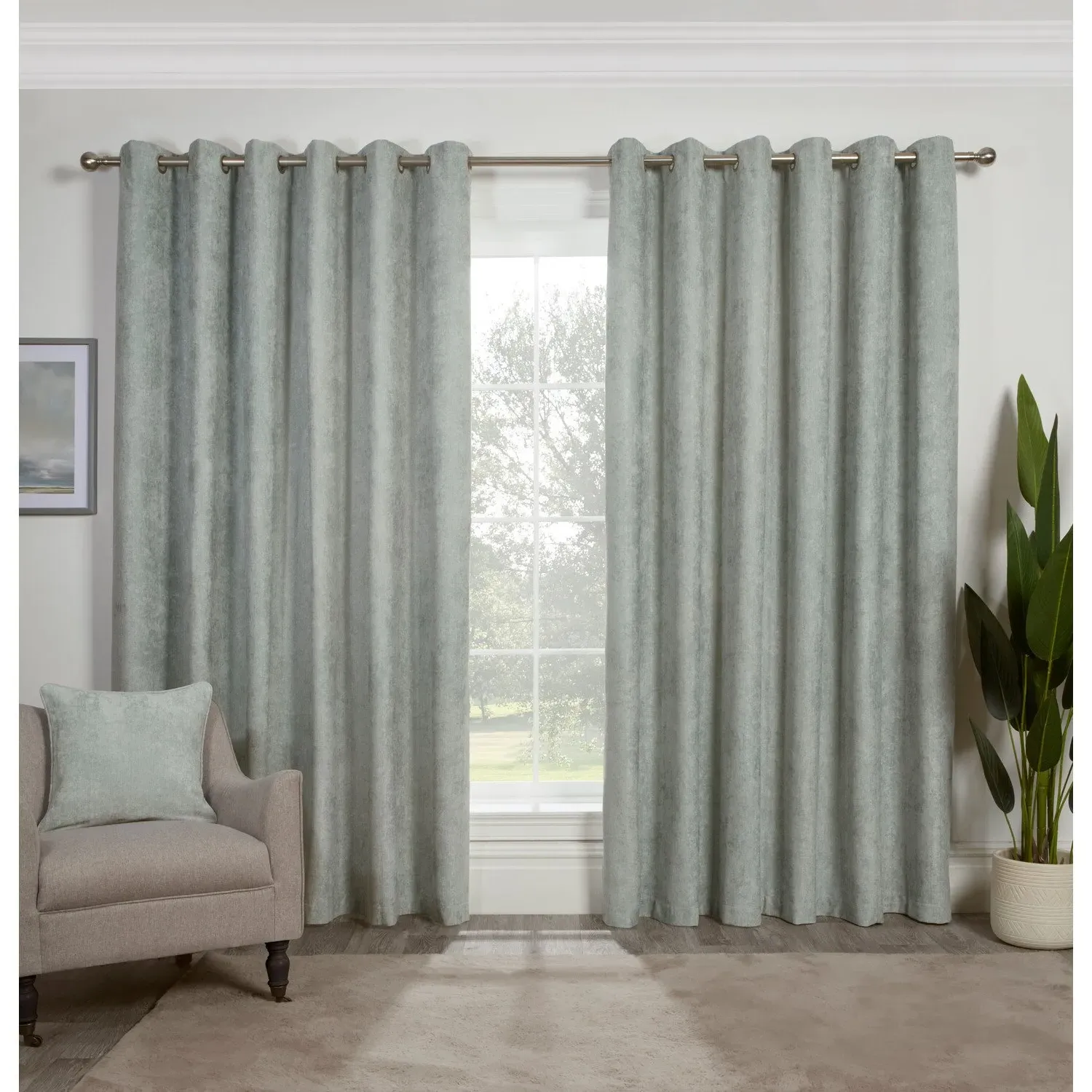 Alden Thermal Eyelet Curtains - Sage, Chenille