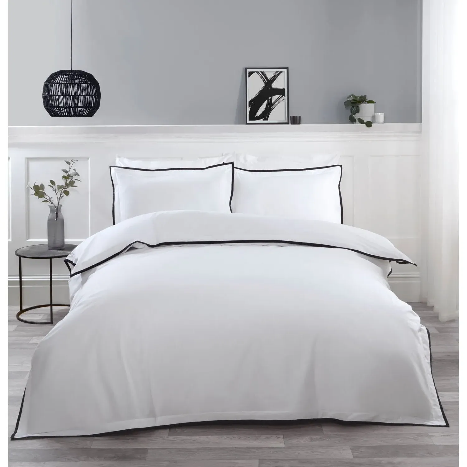 Alston King Size Oxford Trim Duvet Cover - White, Cotton