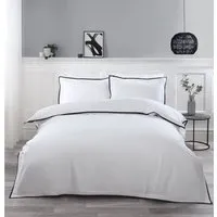 Alston King Size Oxford Trim Duvet Set - White, Cotton