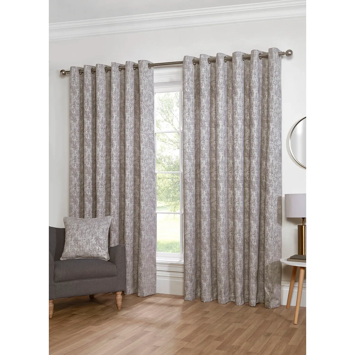 Amara Chenille Eyelet Curtain - Silver