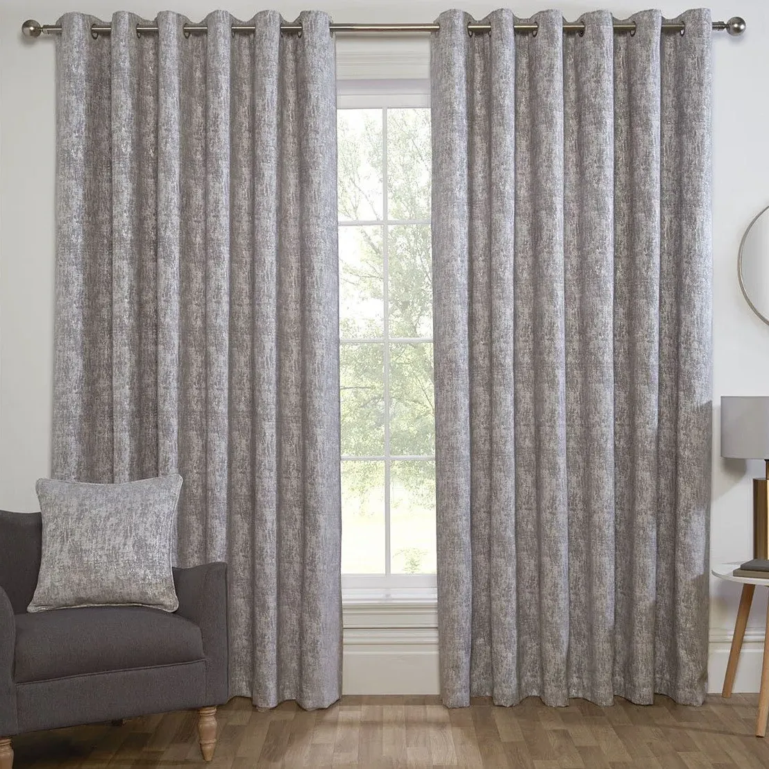 Amara Chenille Eyelet Curtain - Silver