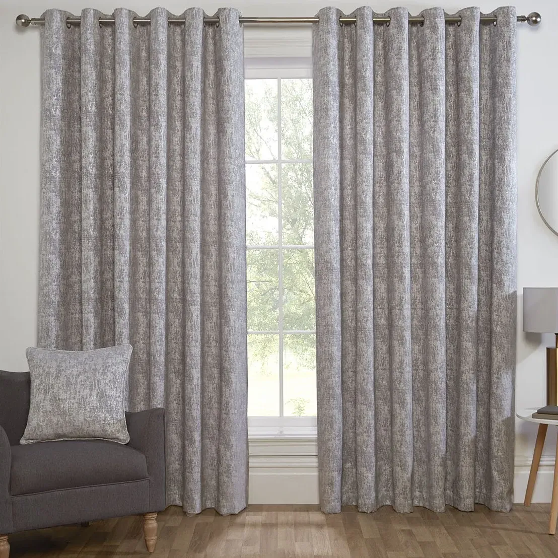 Amara Chenille Eyelet Curtain - Silver image