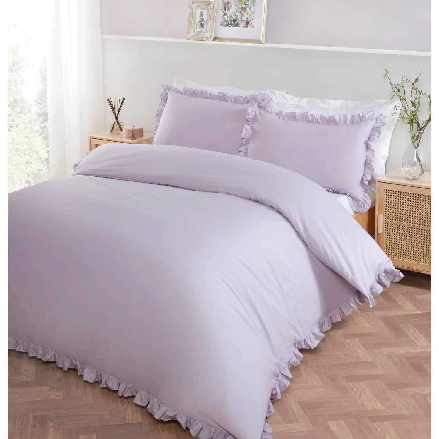 Amelie Ruffle Superking Duvet Set - Lilac, Cotton