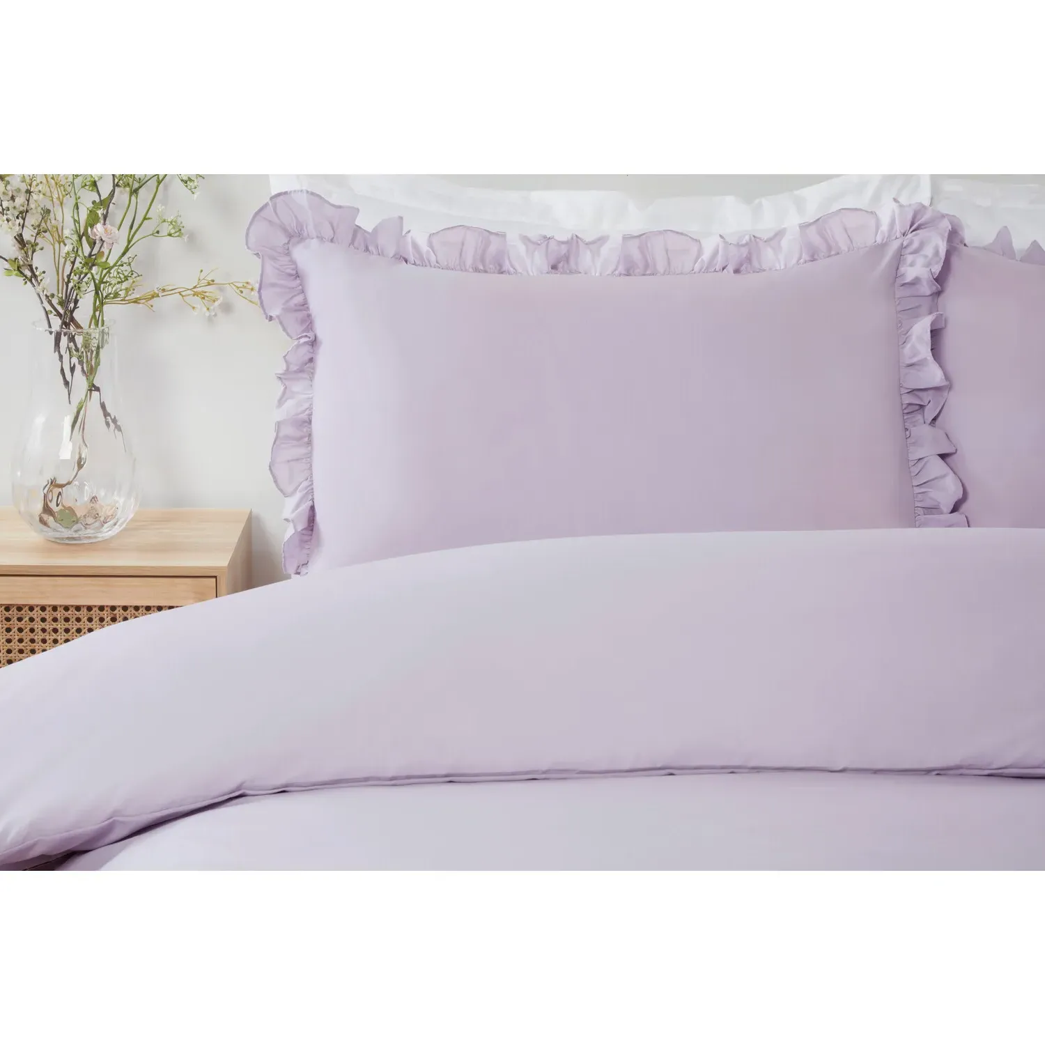 Amelie Ruffle Superking Duvet Set - Lilac, Cotton