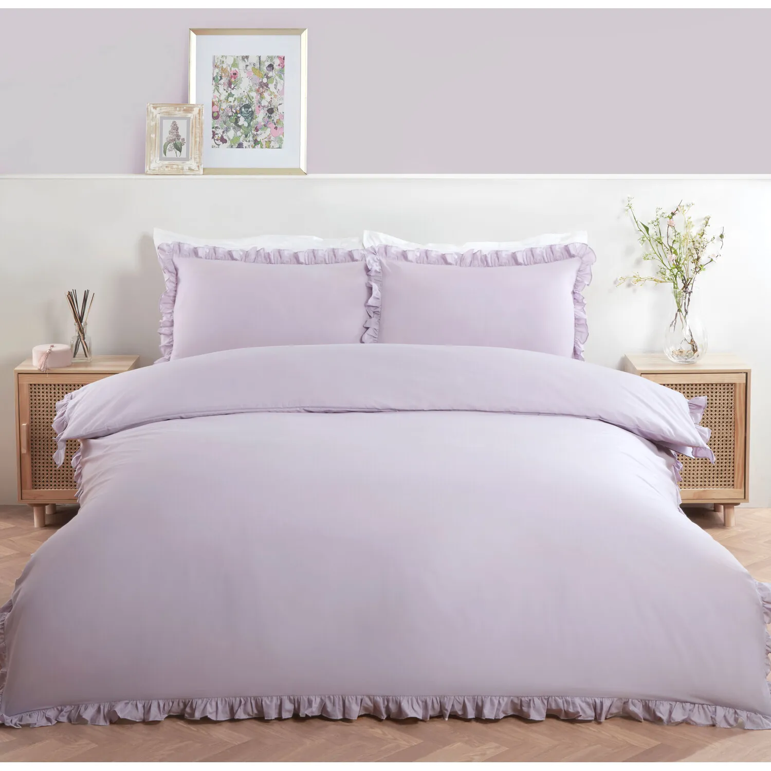 Amelie Ruffle Superking Duvet Set - Lilac, Cotton image
