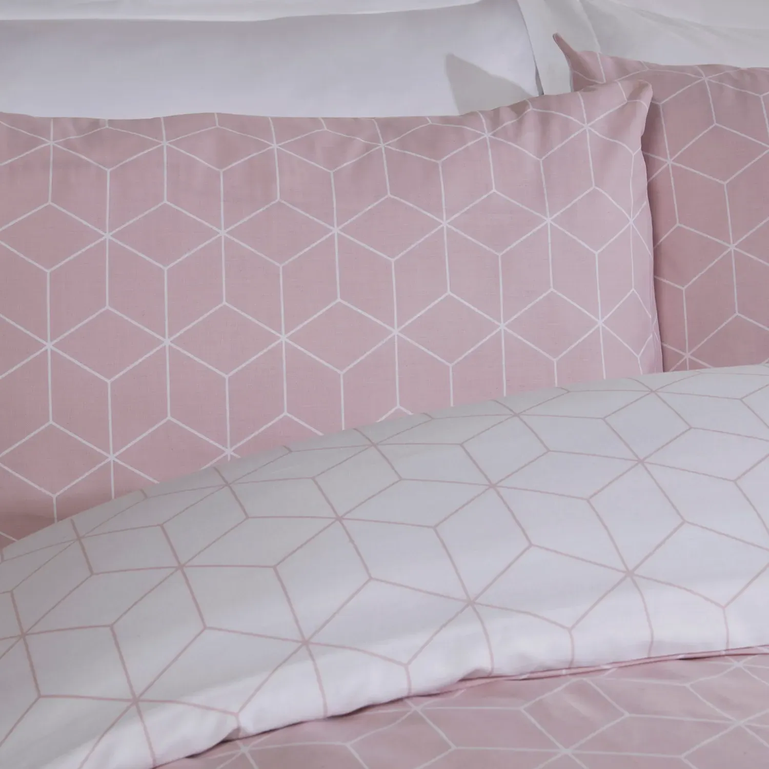 Apollo Geo King Size Duvet Cover and Pillowcase Set - Blush