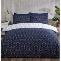 Apollo Geo King Size Duvet Cover and Pillowcase Set - Navy