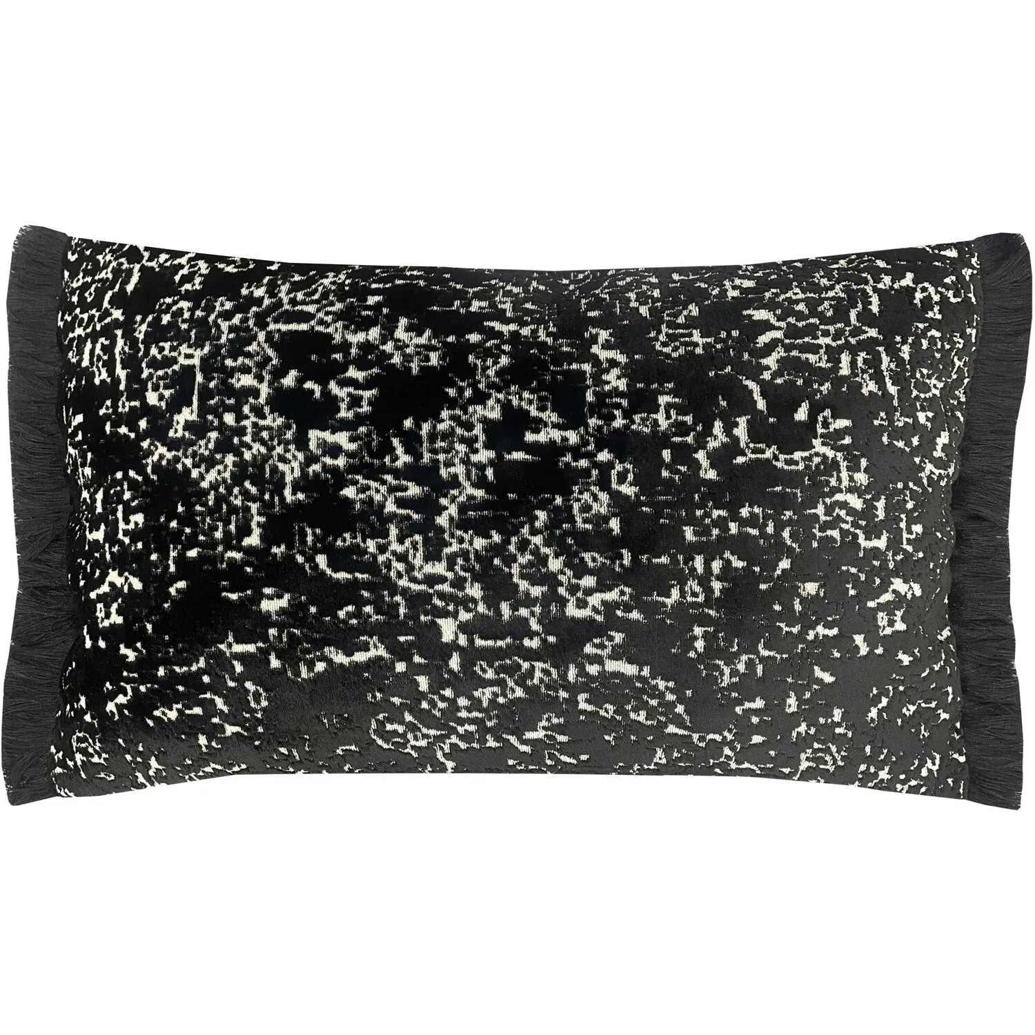 Aster Jacquard Cushion with Fringe - Black image