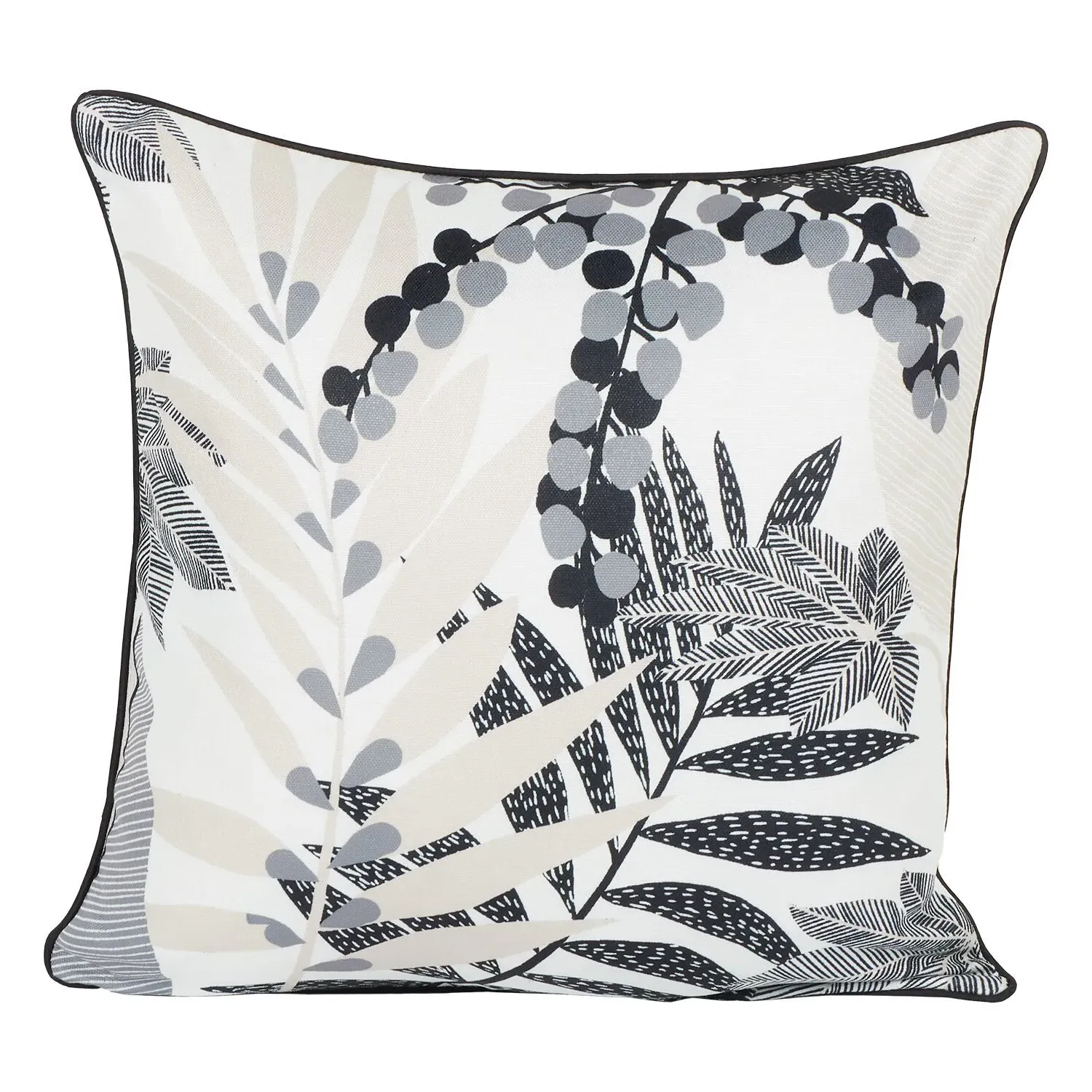 Attalea Palm Leaf Print Cushion - Monochrome