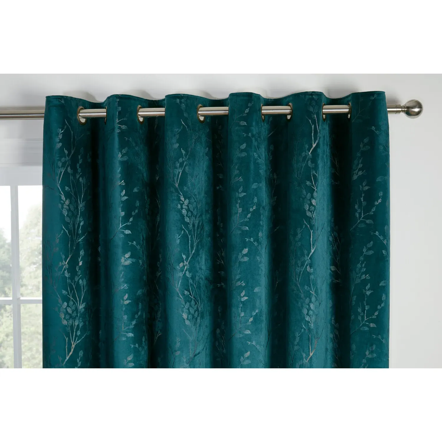Avery Eyelet Curtains 168 x 183cm - Teal, Velvet