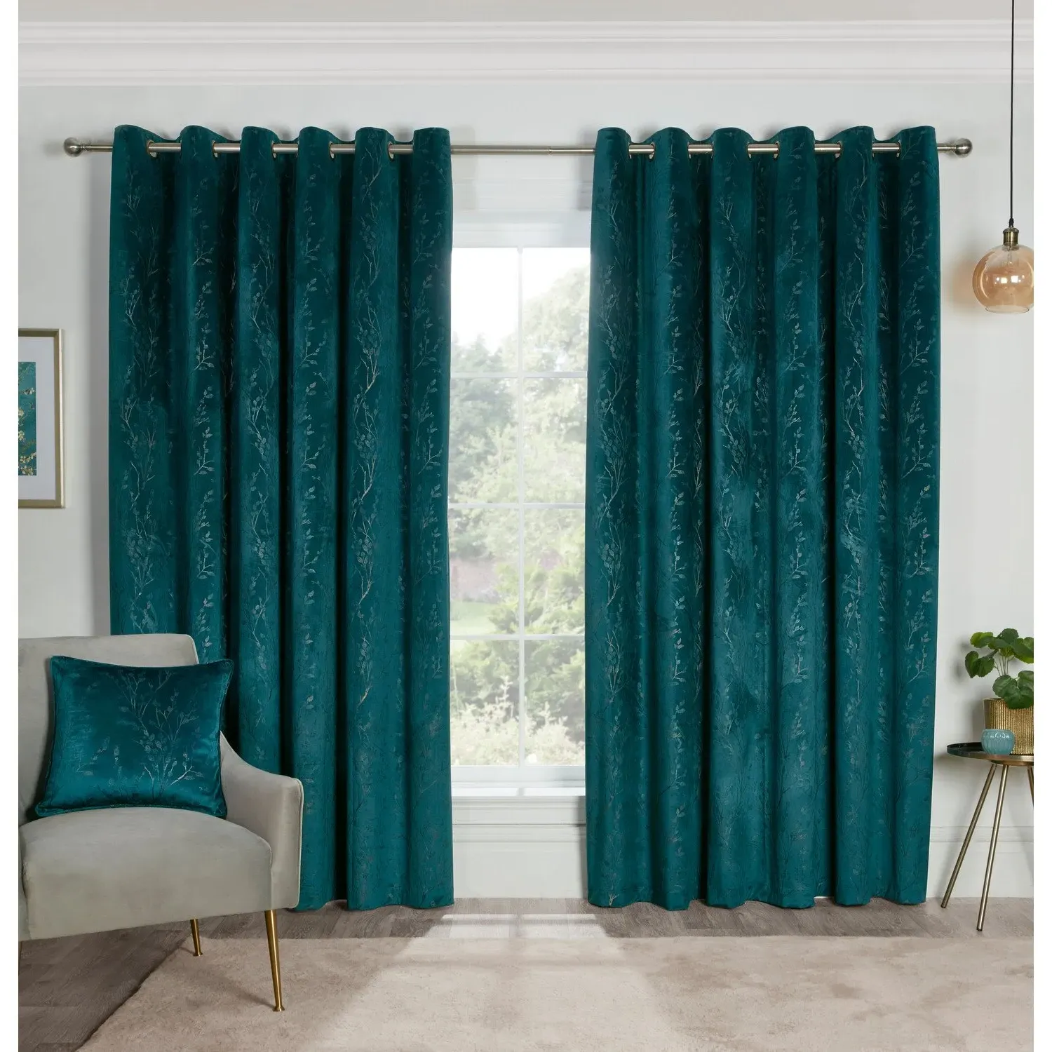 Avery Velvet Eyelet Curtains - Teal image