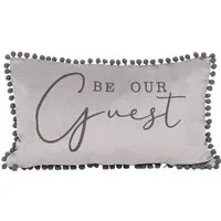 Be Our Guest Cushion with Pom Pom Trim - Grey, Linen