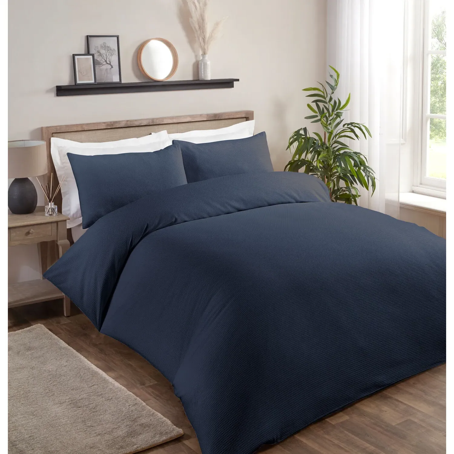 Belgravia King Size Waffle Duvet Set - Navy