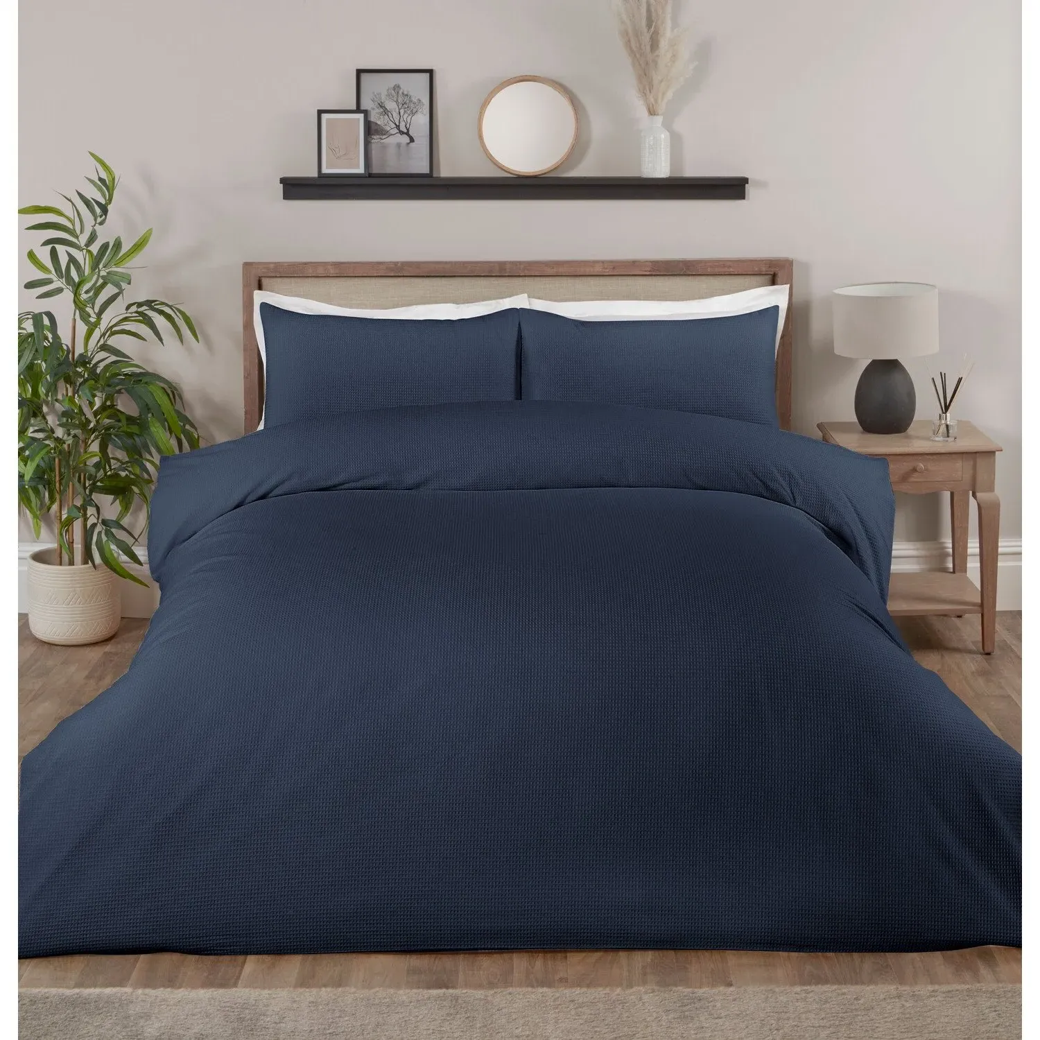 Belgravia King Size Waffle Duvet Set - Navy
