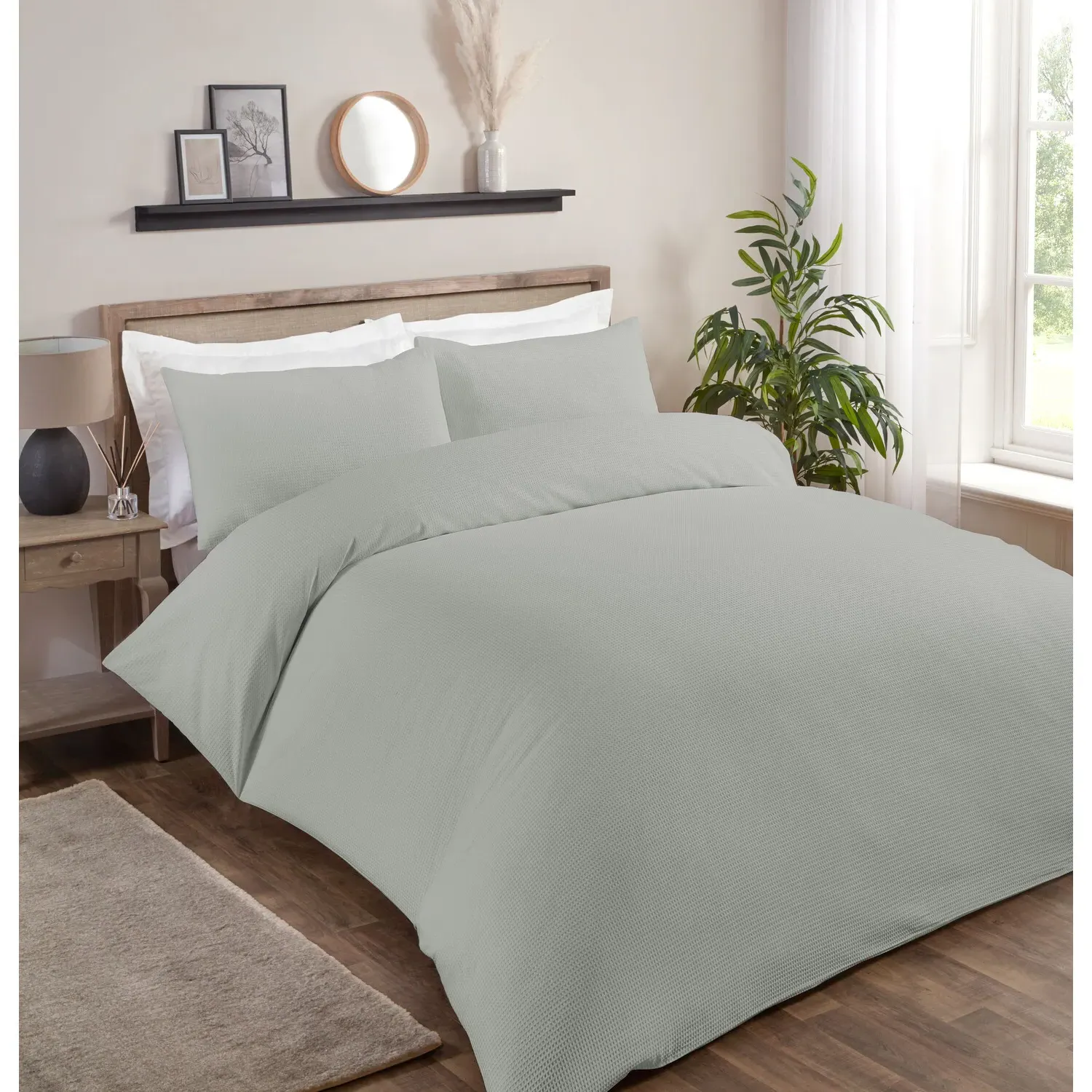 Belgravia King Size Waffle Duvet Set - Silver