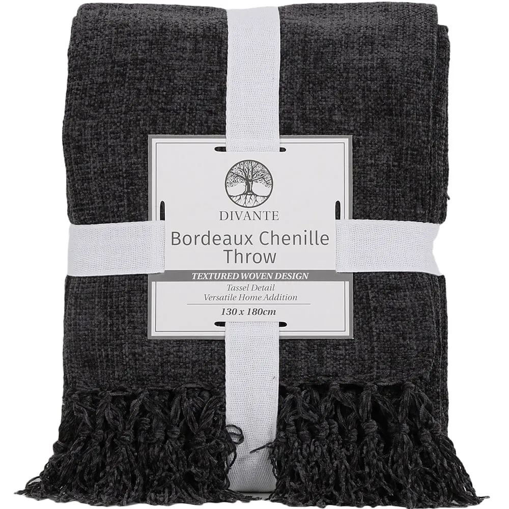 Bordeaux Chenille Throw - Charcoal