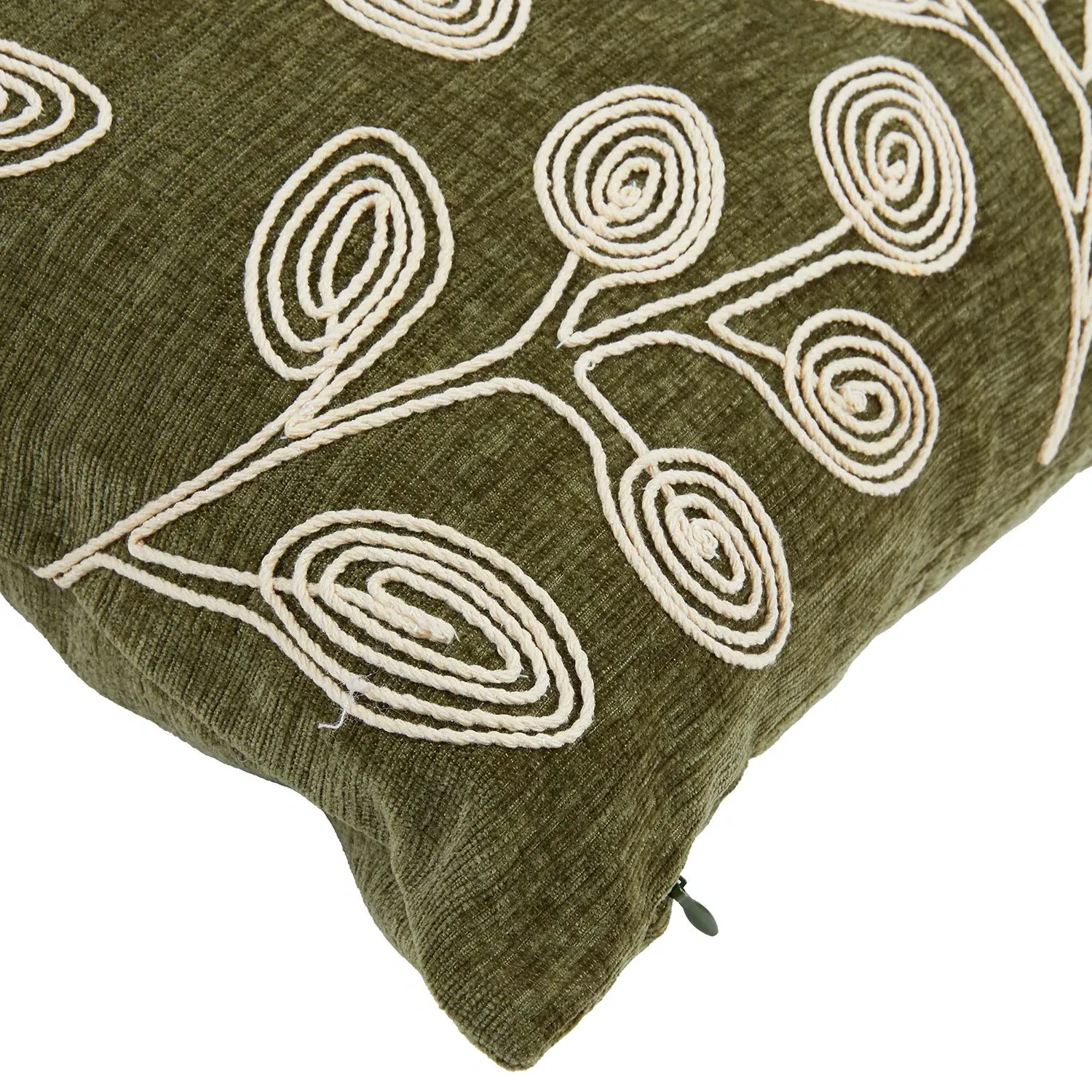 Bracken Cushion with Embroidered Detail - Green