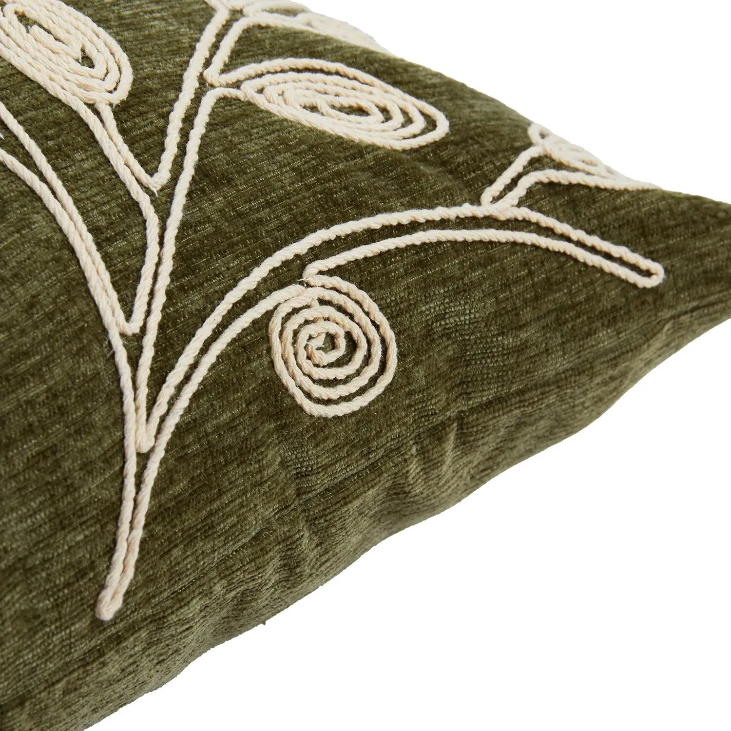 Bracken Cushion with Embroidered Detail - Green