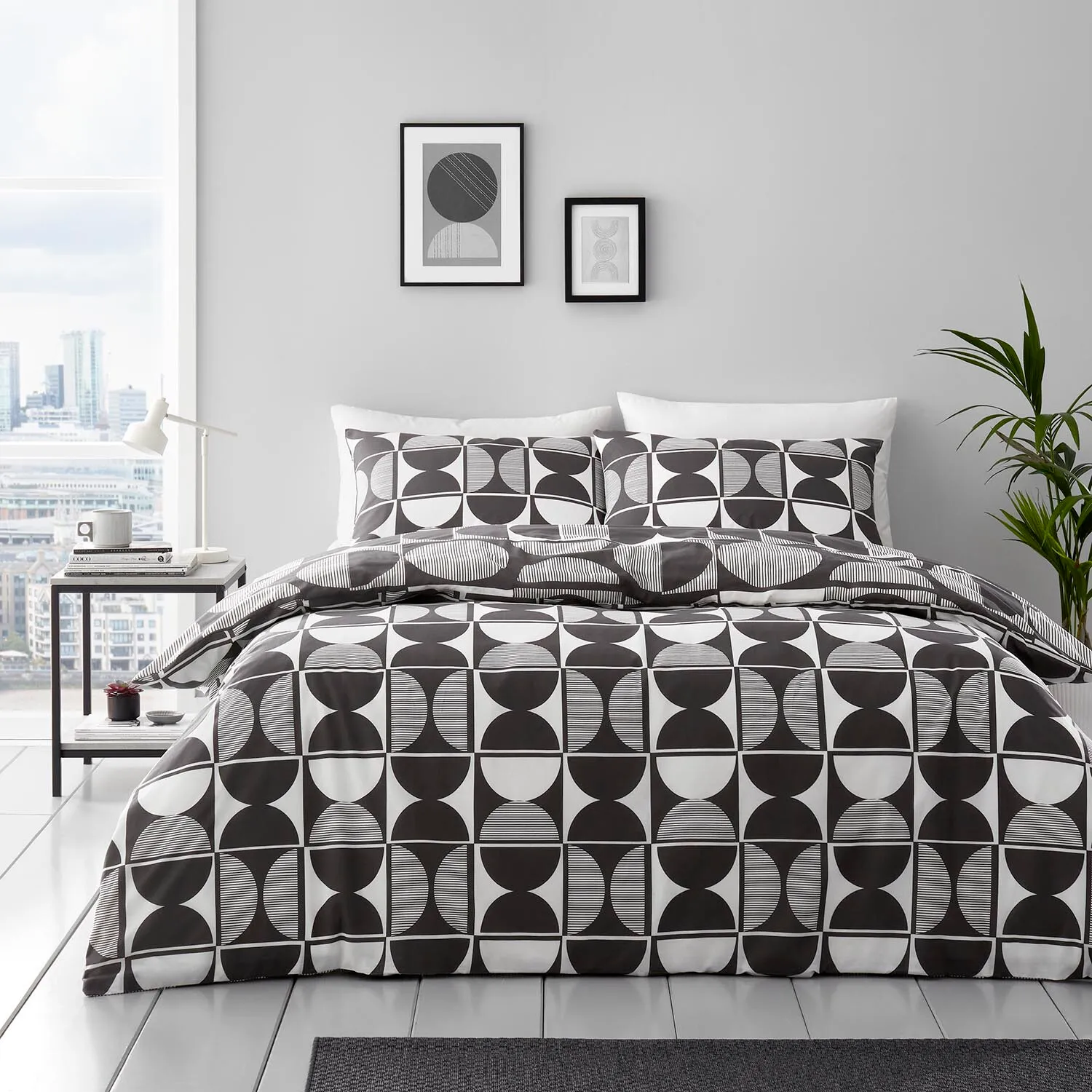 Brooklyn Geo Single Duvet Cover Set - Charcoal image