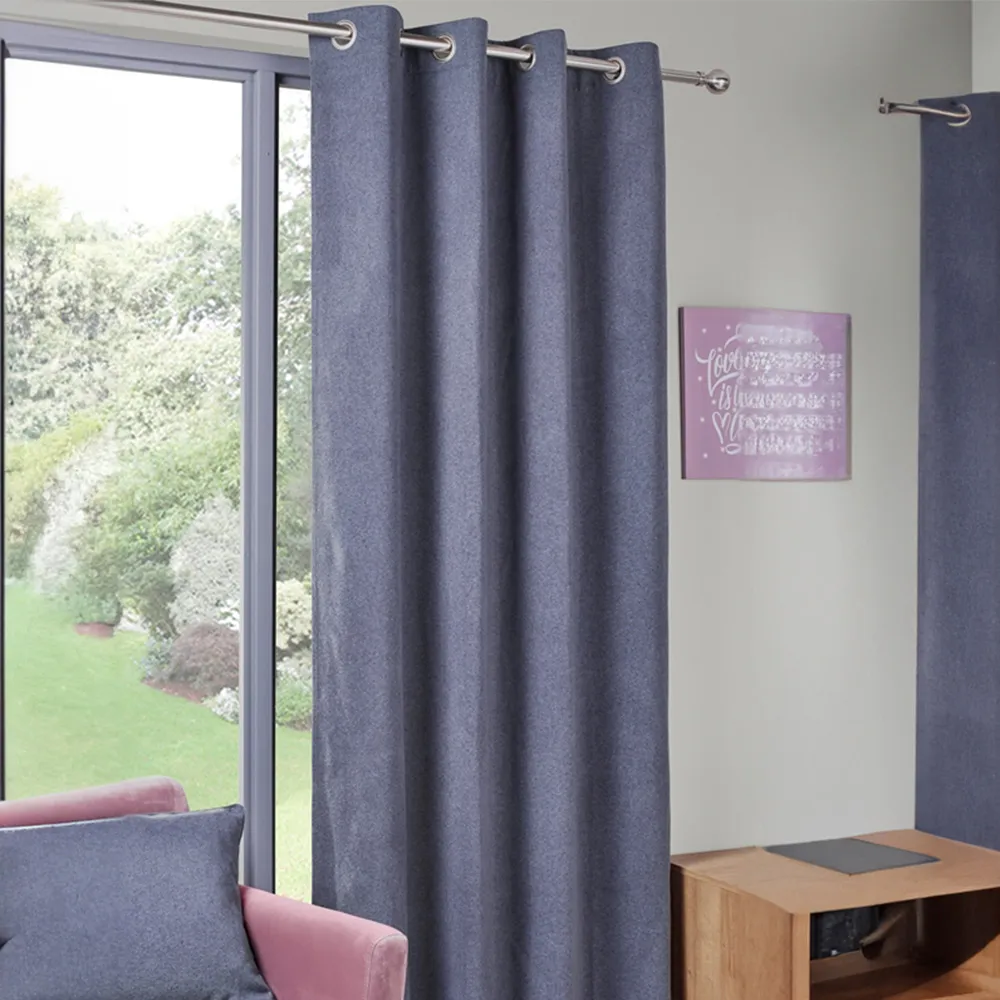 Brushed Effect Eyelet Panel Curtain - Grey