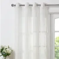 Cassia Deco Embroidered Voile Curtains - White