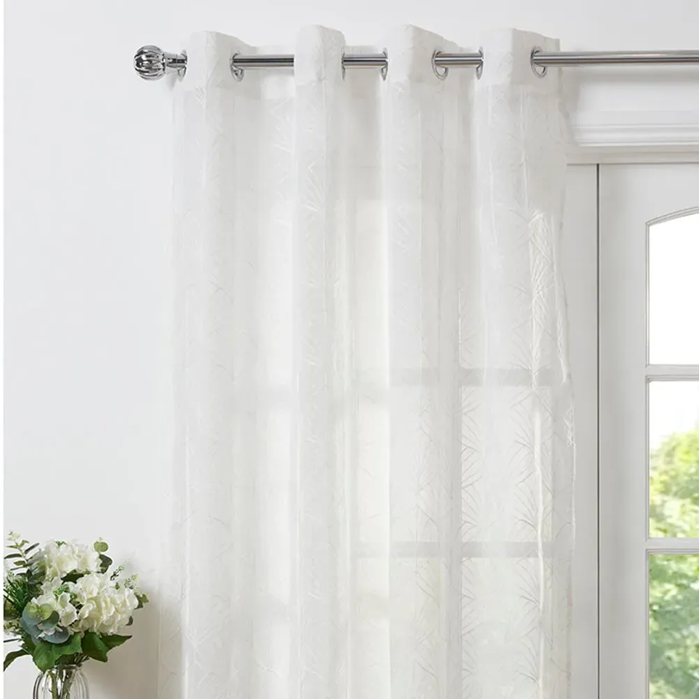Cassia Deco Embroidered Voile Curtains - White image